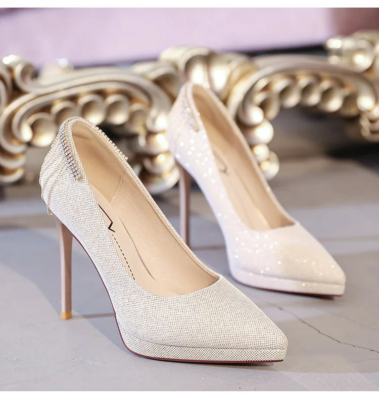 Women's High-heeled Shoes, Pointed Toe, Stiletto Heel, Low-cut, Rhinestone, Sexy and Elegant, Platform, Designer Women's Shoes