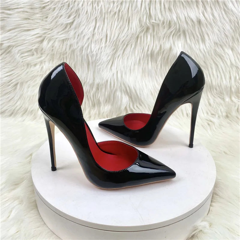 Black Patent Leather Women Stiletto Pumps Pointed Toe Sexy 8cm 10cm 12cm Customize 34-45 High Heels