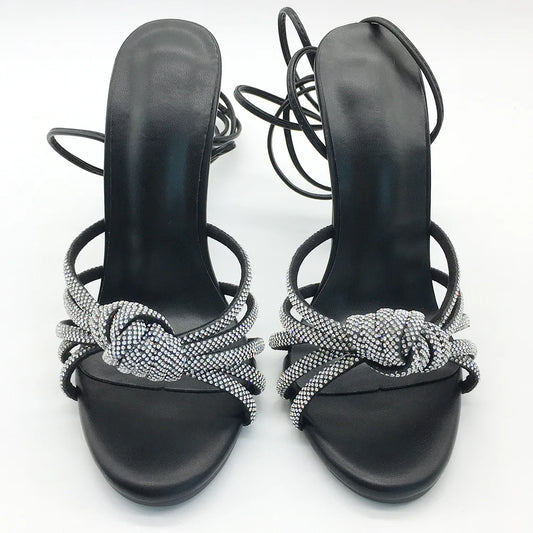 2025 Strap Water Diamond Fine Heel Plus Women's Party Fashion Show High Heels Slippers Fashion Versatile Outfit