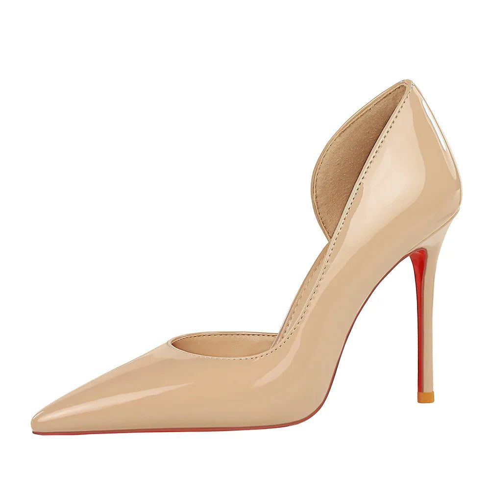 European American Style Fashionable Simple Sexy High Heels Womens Stiletto Patent Leather Glossy Side Elegant Slip-On