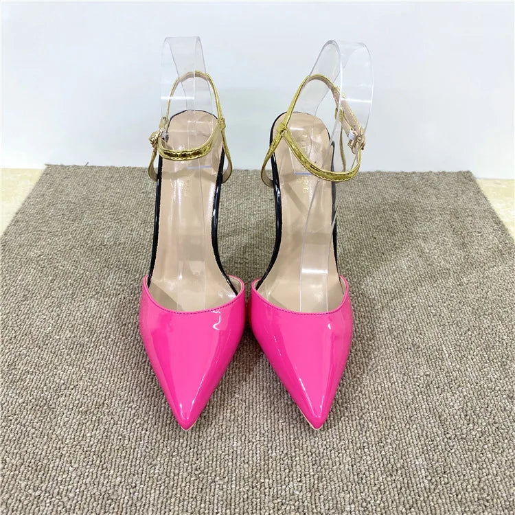 Elegant Vintage Shoes Party Rose Red 2024 Pointed Toe Sandals 12CM/10CM Stiletto High Heels for Ladies
