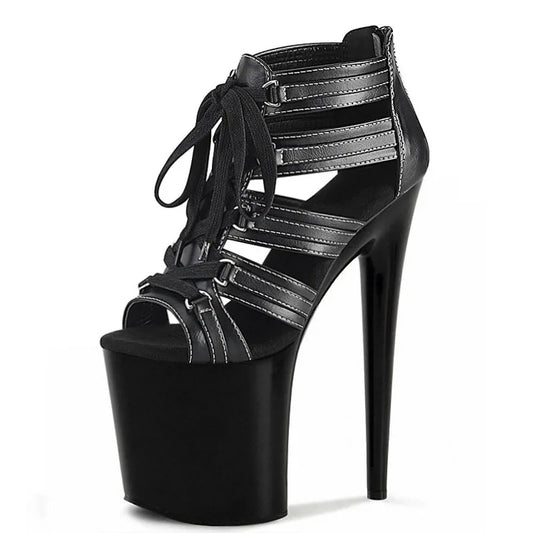 Walking Striptease Exotic Pole Heels 20cm Stiletto Full Dress Gothic Fetish Summer Leaky Toe High Heels Large Sandals