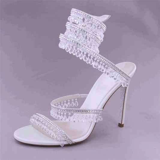 Pink Sandalias De Tacon Open Toe Ankle Wrap Stiletto Fashion 2025 New Spiral Heels