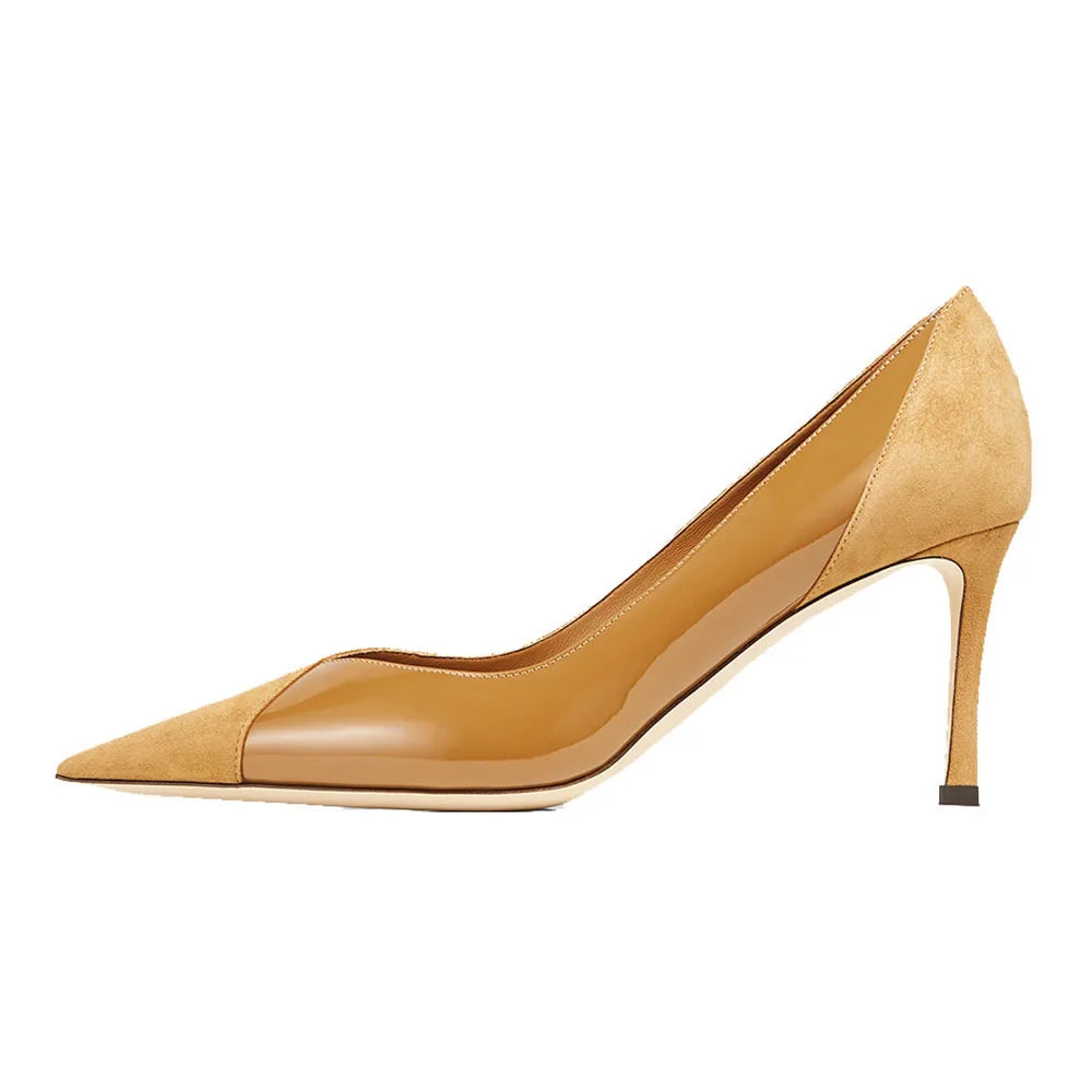 Women's Stitching High Heels Pointed Toe Pumps Mature Daily Fashion Stiletto Elegant All-match Ladies Shoes
