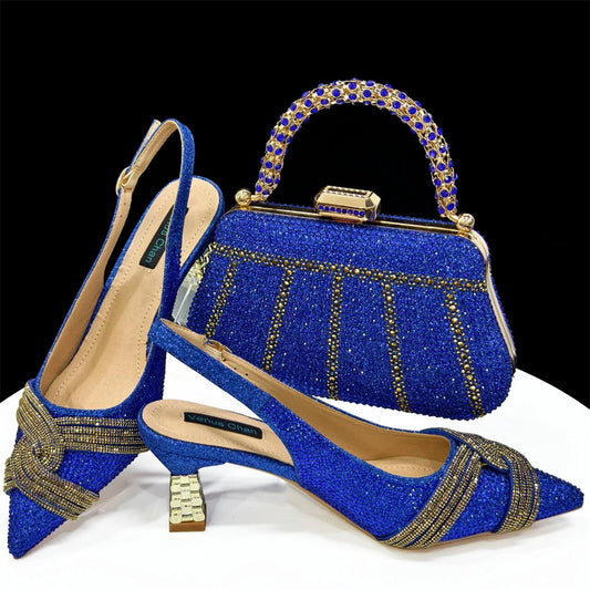 Y 37-42 New Women's Shoes and Bag Set Banquet-style Pointed-toe Cross-chain High Heels with French Trapezoid Bag