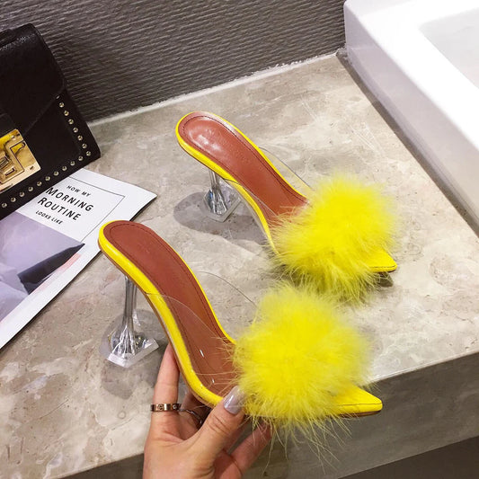 Fashion Fur Upper Slipper Heels Big Size Sexy Women Shoes High Heels