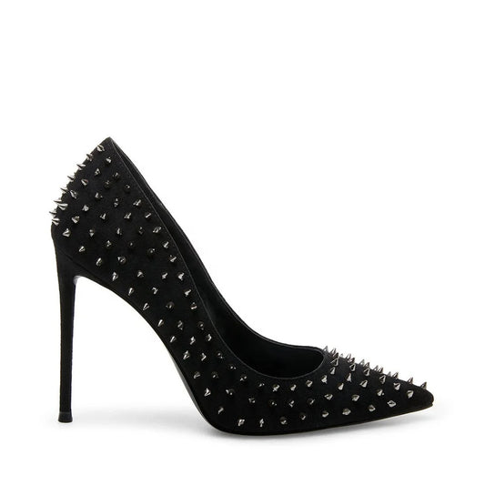 2022 Black Pumps With Studded Upper Stylish High Heels Pointed Toe Stilettos Sexy Party Women Shoes
