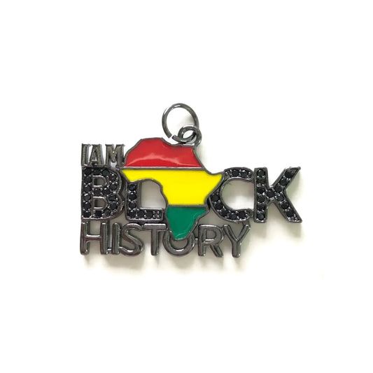 5pcs Zirconia Pave Enamel I Am Black History Word Charm for Juneteenth Bracelet Necklace Making Black History Month Pendant