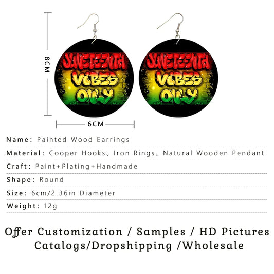 SOMESOOR 6Pairs Juneteenth Vibes Design Wooden Drop Earrings Jewelry For Black Women African Colors Round Pendant Loops Dangle