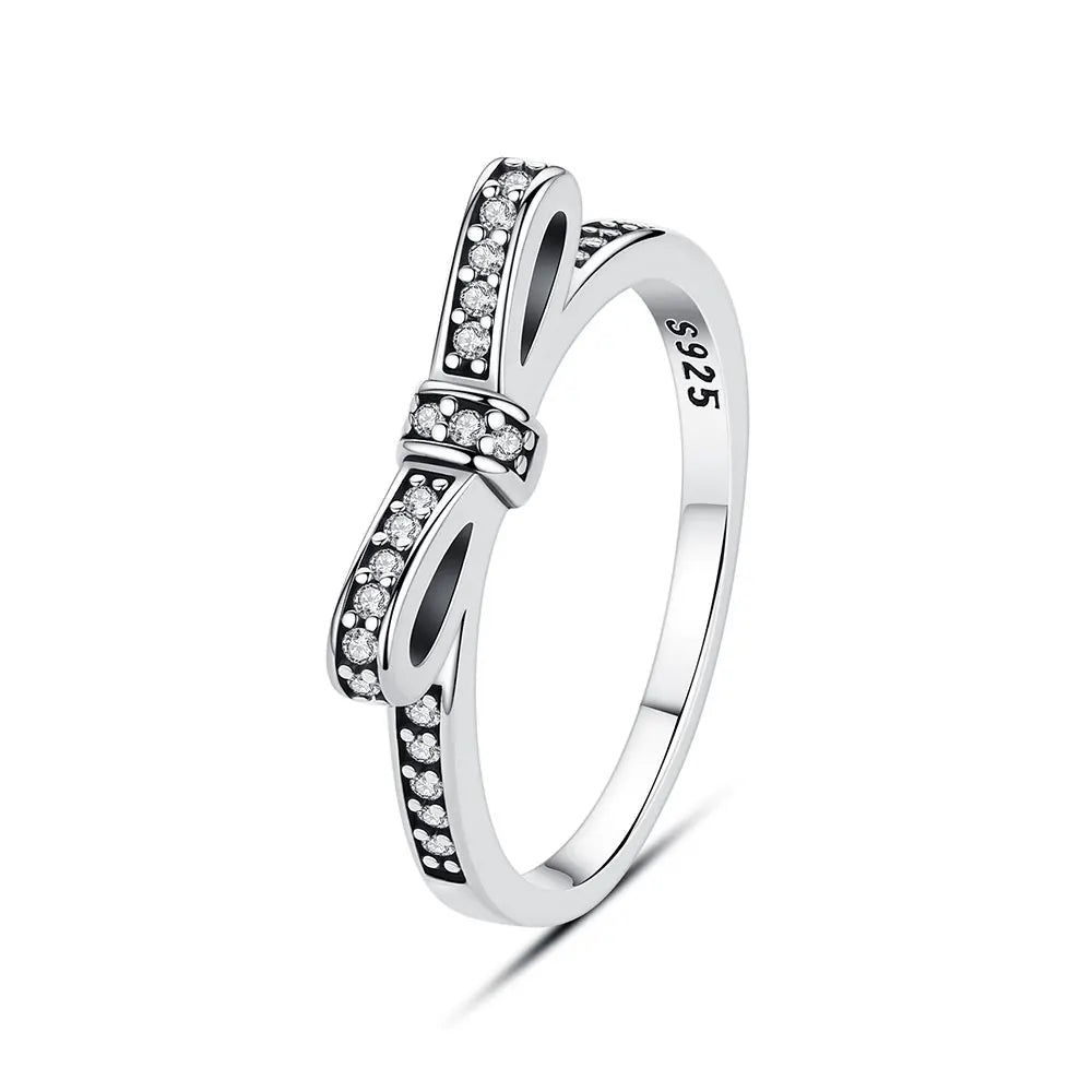 925 Sterling Silver Rings For Women Original Crown Love Heart Wishbone Engagement Wedding Rose Gold Crystal Ring Luxury Jewelry