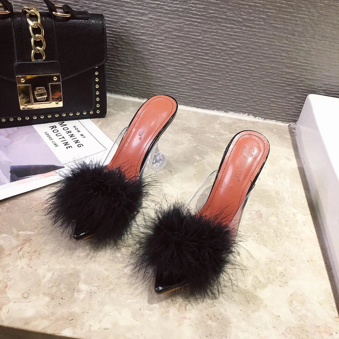 Fashion Fur Upper Slipper Heels  Big Size Sexy Women Shoes High Heels