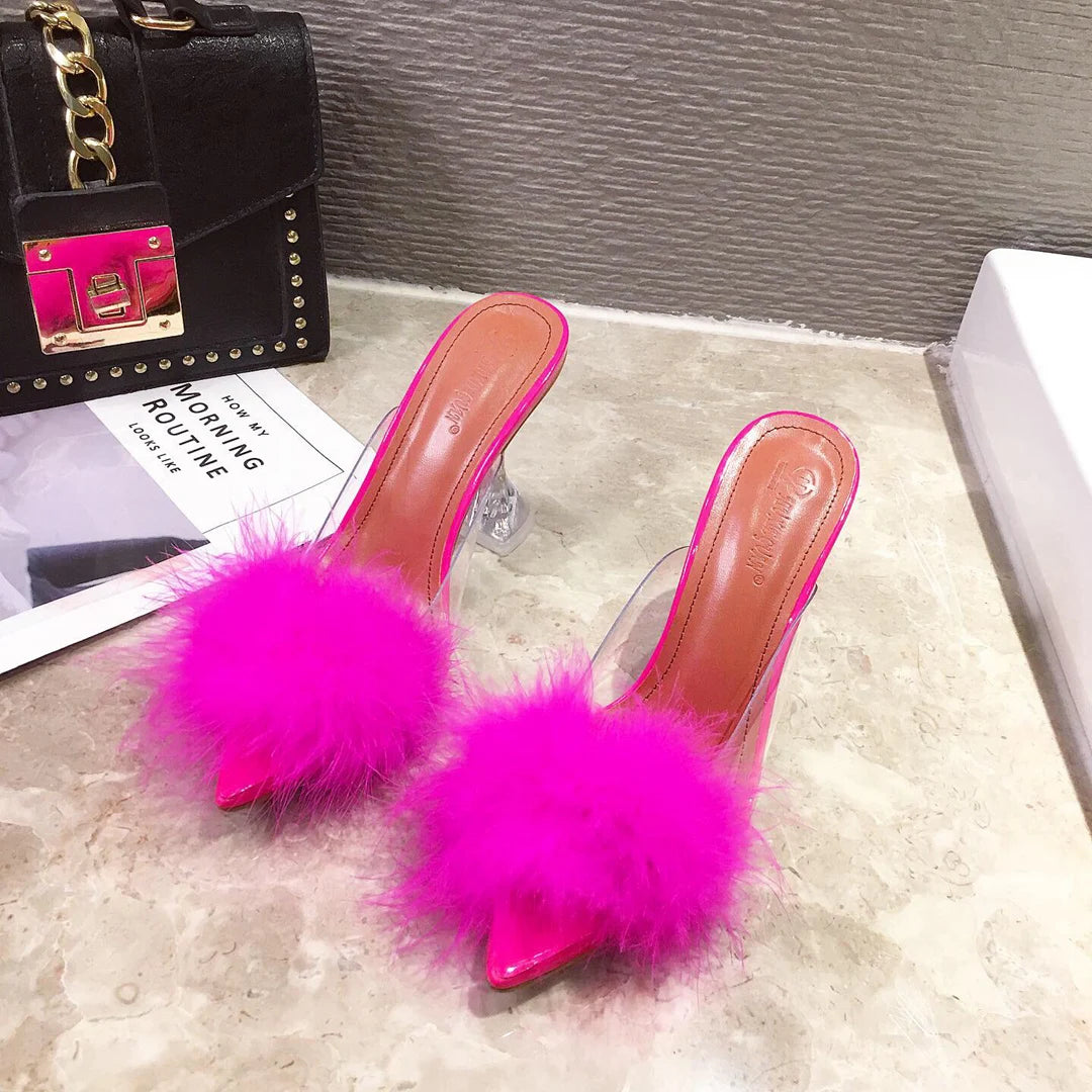 Fashion Fur Upper Slipper Heels  Big Size Sexy Women Shoes High Heels