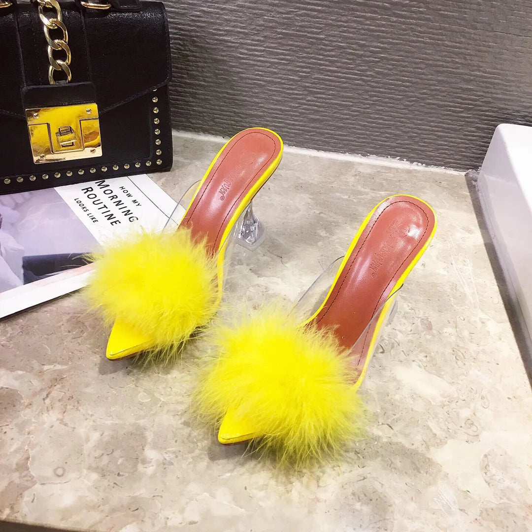 Fashion Fur Upper Slipper Heels  Big Size Sexy Women Shoes High Heels