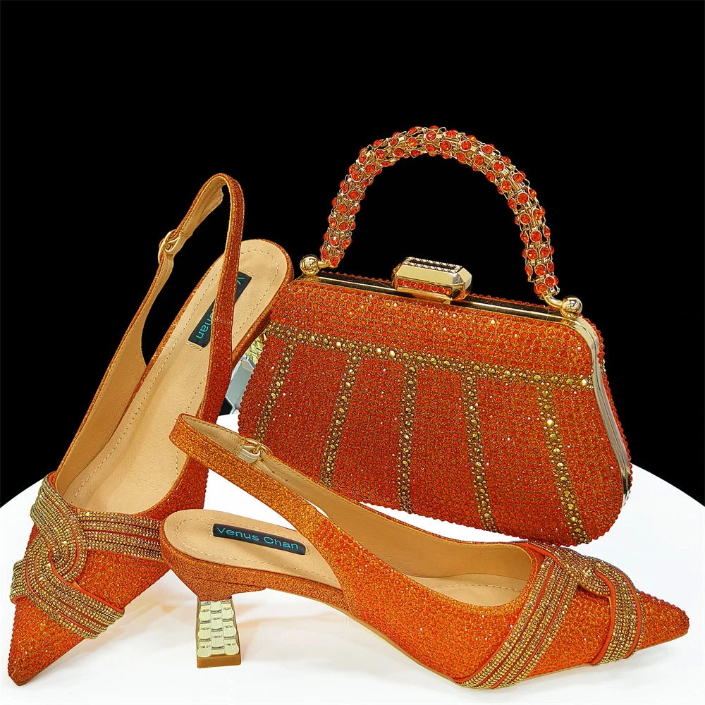 Y 37-42 New Women's Shoes and Bag Set Banquet-style Pointed-toe Cross-chain High Heels with French Trapezoid Bag