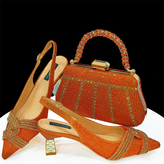 Y 37-42 New Women's Shoes and Bag Set Banquet-style Pointed-toe Cross-chain High Heels with French Trapezoid Bag