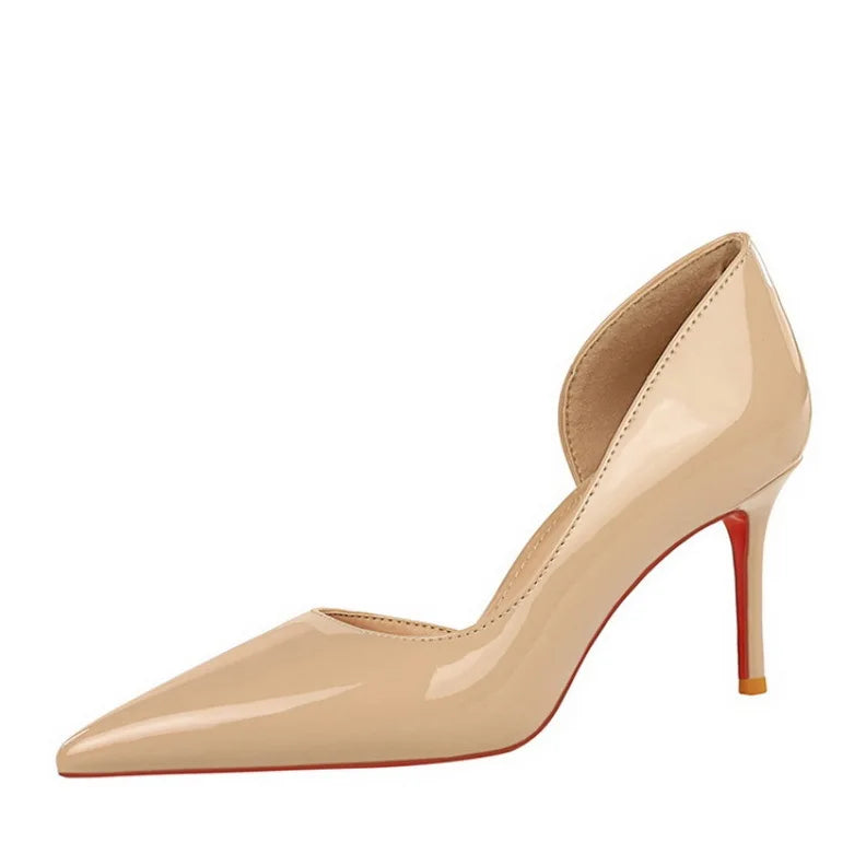 European American Style Fashionable Simple Sexy High Heels Womens Stiletto Patent Leather Glossy Side Elegant Slip-On