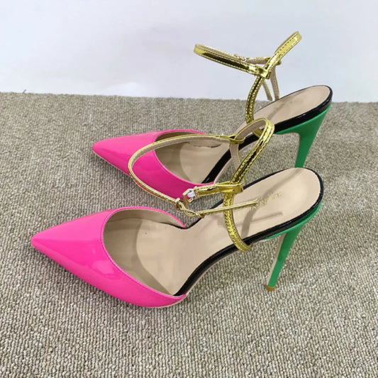 Elegant Vintage Shoes Party Rose Red 2024 Pointed Toe Sandals 12CM/10CM Stiletto High Heels for Ladies