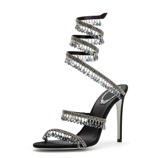 Pink Sandalias De Tacon Open Toe Ankle Wrap Stiletto Fashion 2025  New Spiral Heels