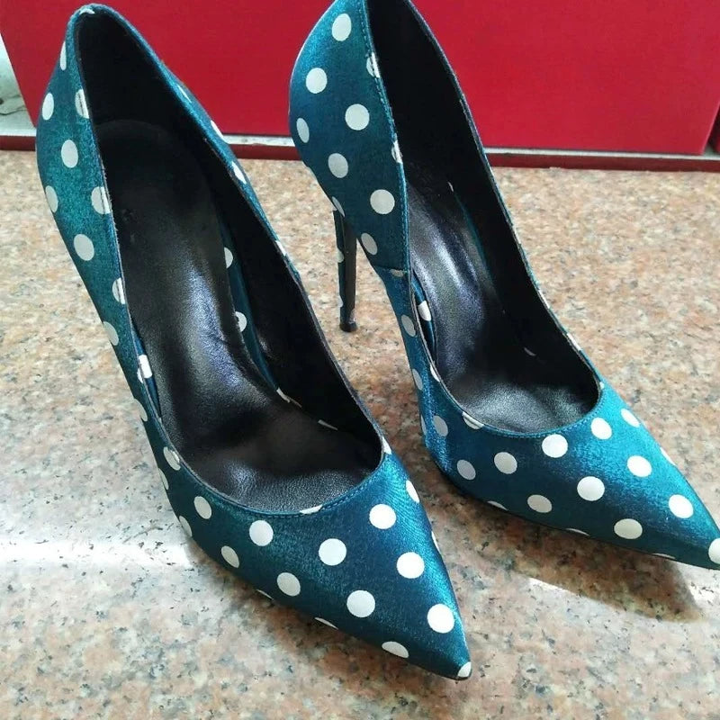 Spring and Autumn New Round Polka Dot High Heels Pointed Head Shallow Mouth Stiletto Sexy Women's Single Shoes