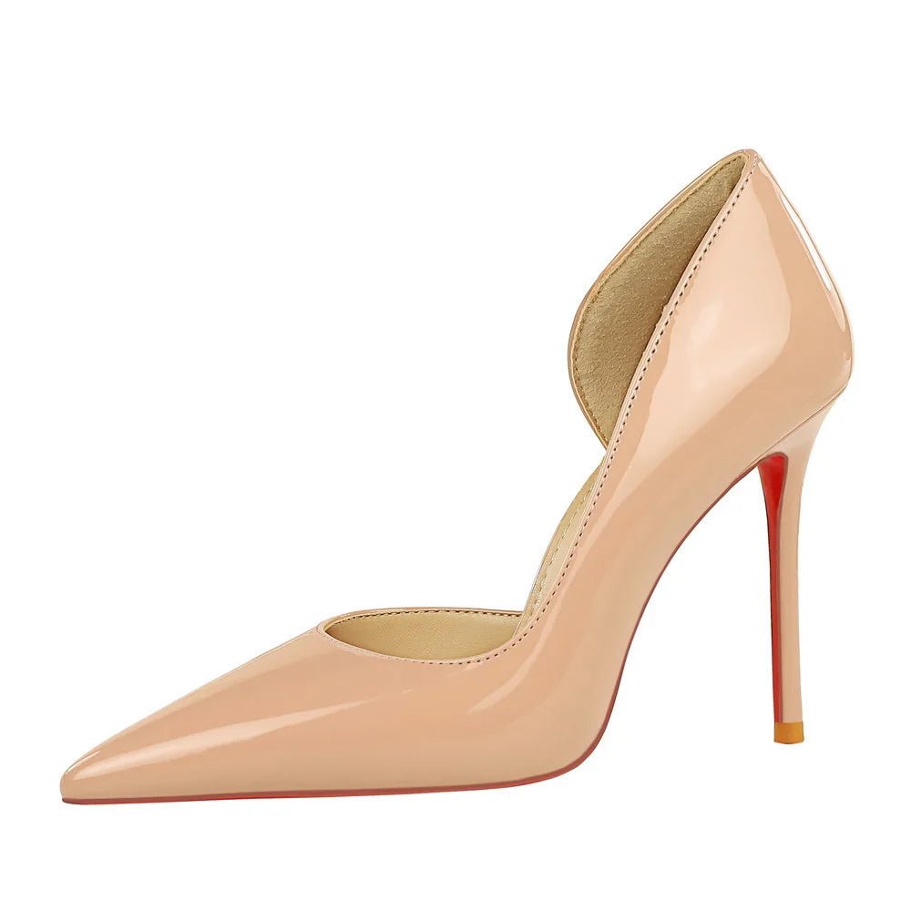 European American Style Fashionable Simple Sexy High Heels Womens Stiletto Patent Leather Glossy Side Elegant Slip-On