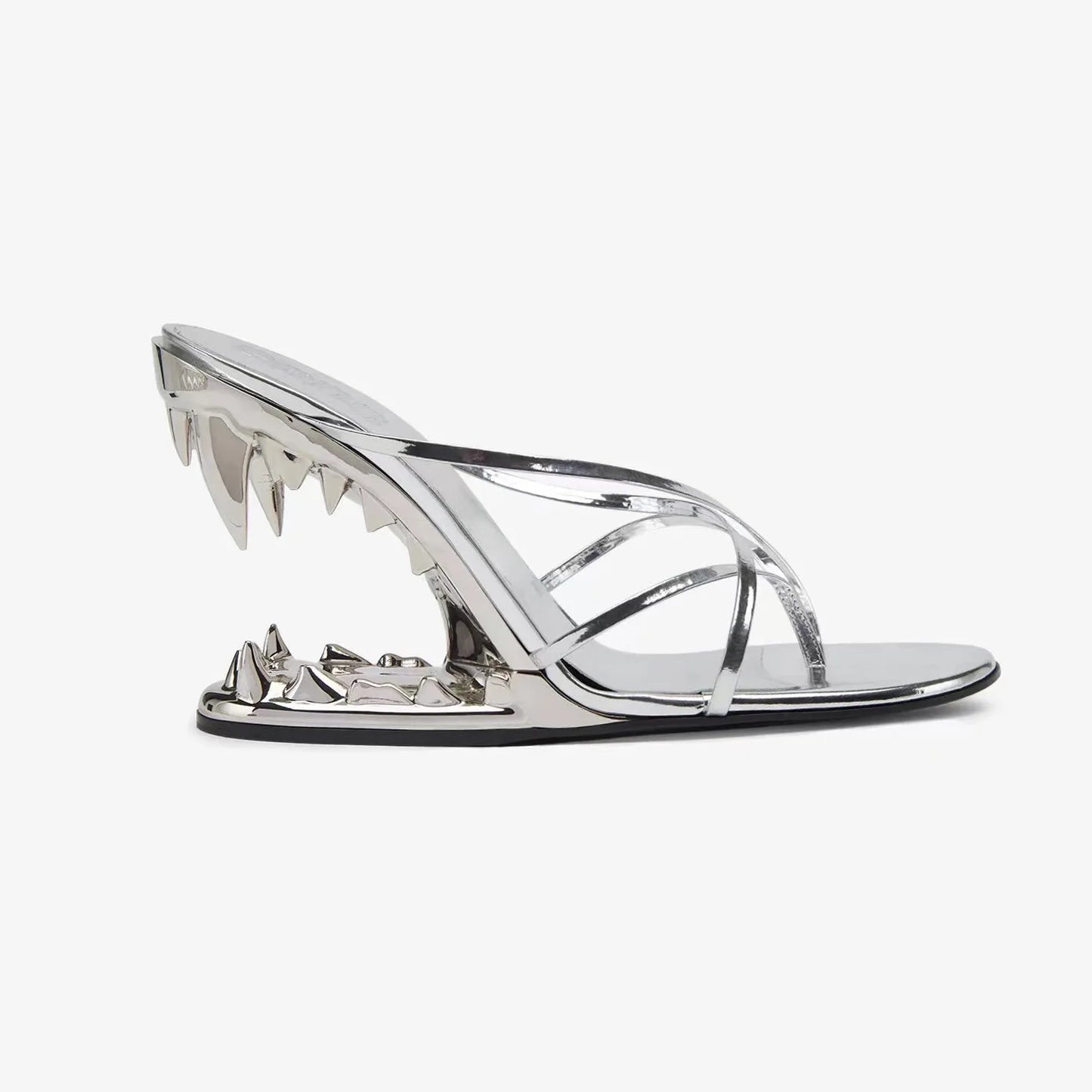 Round Toe Clip Toe Hollowed Out tiger Tooth Heel Wedge slippers with New Woven Thin Strap Combination Super High Heel Flip Flops