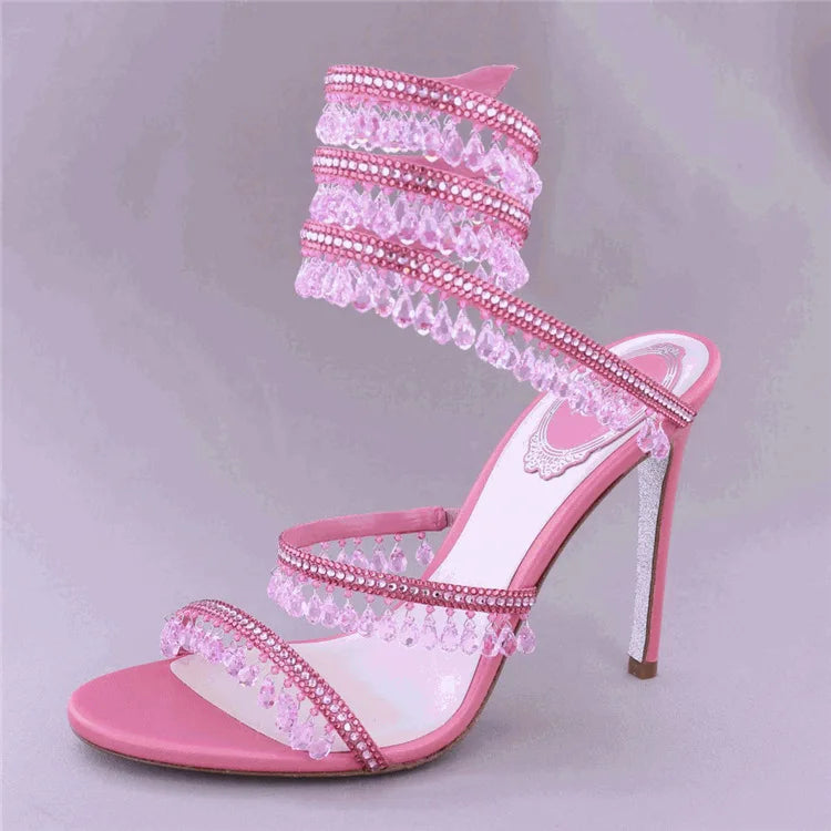Pink Sandalias De Tacon Open Toe Ankle Wrap Stiletto Fashion 2025  New Spiral Heels