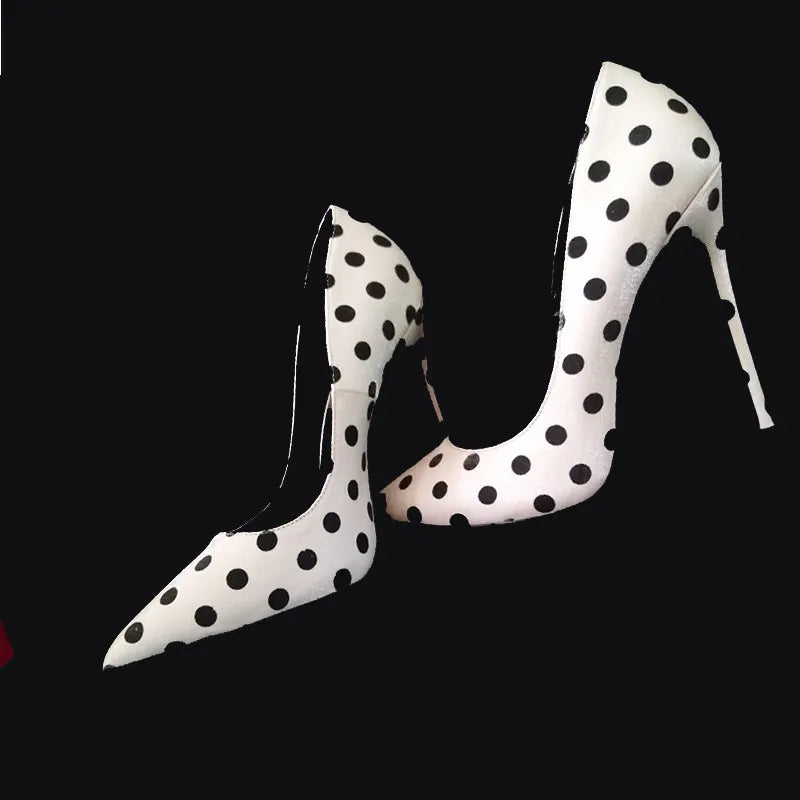 Spring and Autumn New Round Polka Dot High Heels Pointed Head Shallow Mouth Stiletto Sexy Women's Single Shoes