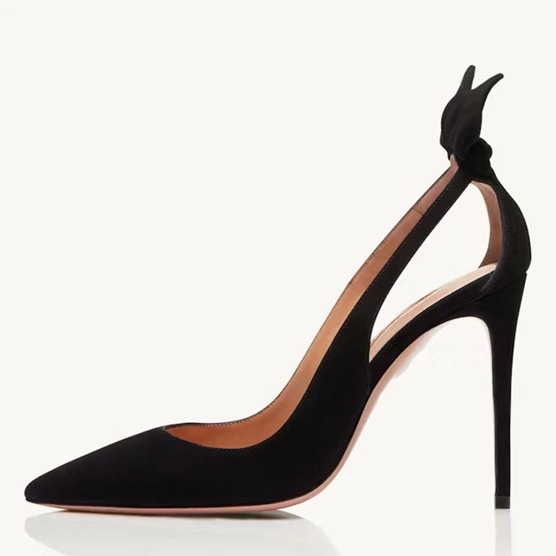 Big Size 47 High Heels Women Dress Back Bow Pumps Side Cut Out Sexy Stiletto Basic Wide Feet Evening Polka Dot Shoes