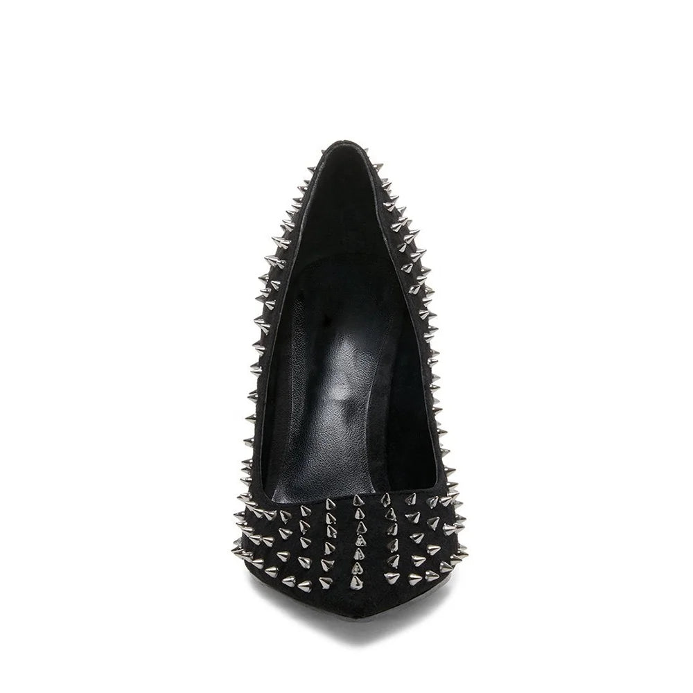 2022 Black Pumps With Studded Upper Stylish High Heels Pointed Toe Stilettos Sexy Party Women Shoes