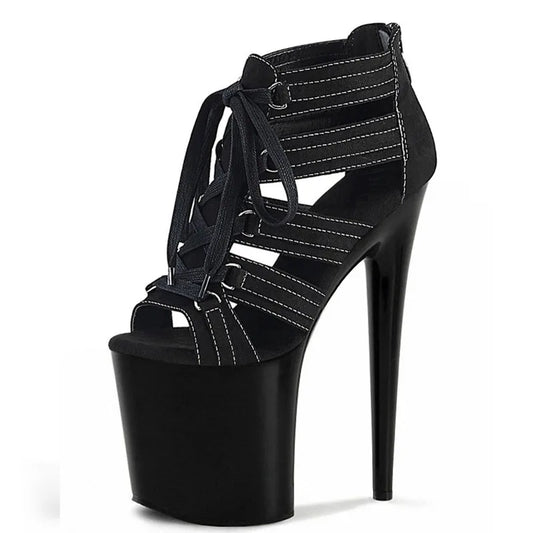 Walking Striptease Exotic Pole Heels 20cm Stiletto Full Dress Gothic Fetish Summer Leaky Toe High Heels Large Sandals