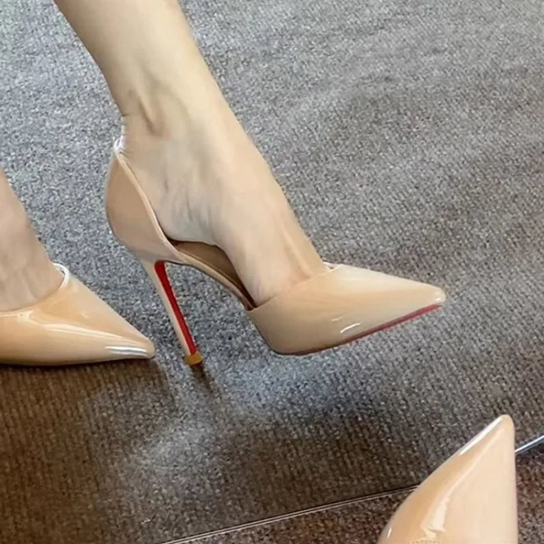 European American Style Fashionable Simple Sexy High Heels Womens Stiletto Patent Leather Glossy Side Elegant Slip-On