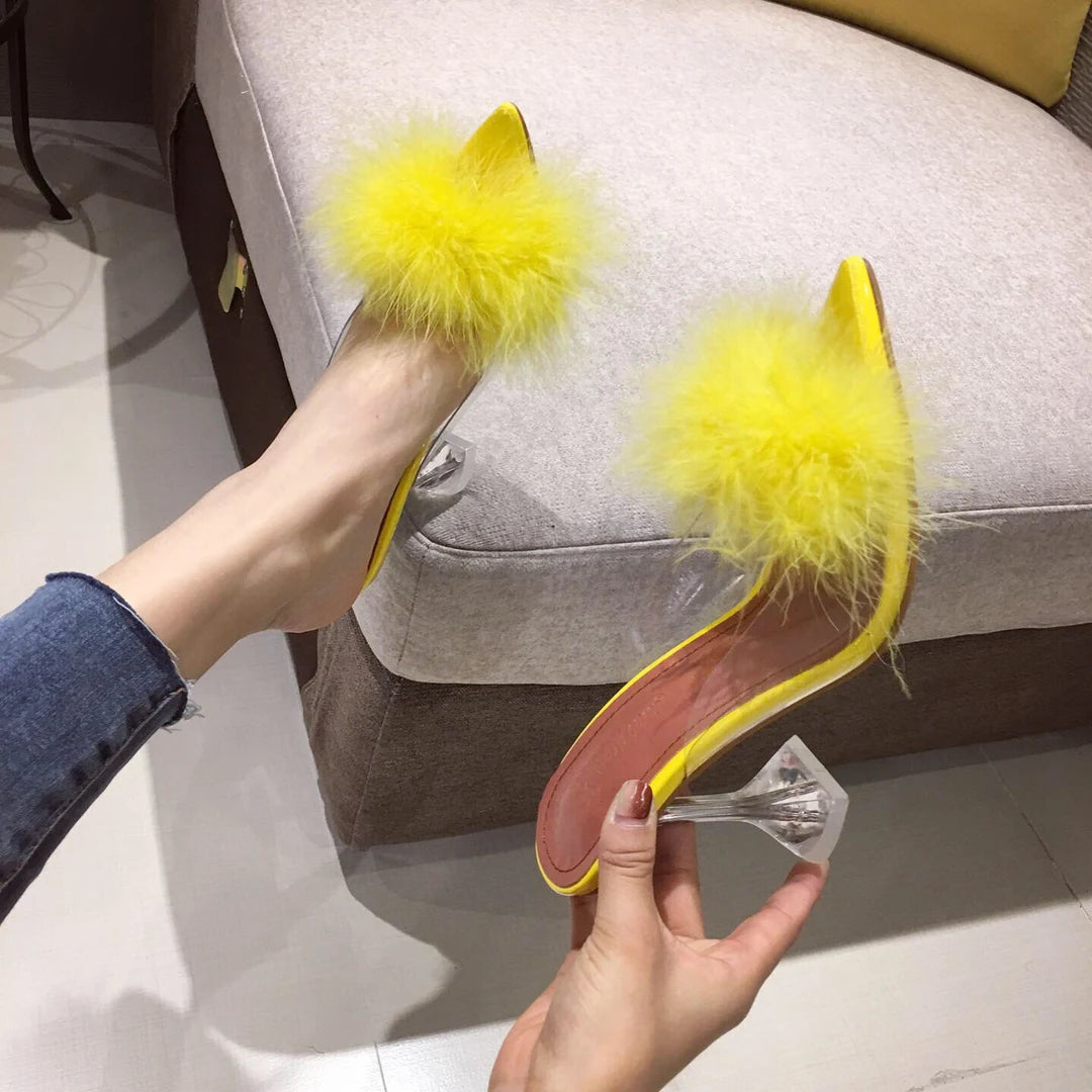 Fashion Fur Upper Slipper Heels  Big Size Sexy Women Shoes High Heels