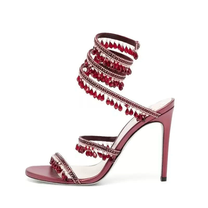 Pink Sandalias De Tacon Open Toe Ankle Wrap Stiletto Fashion 2025  New Spiral Heels