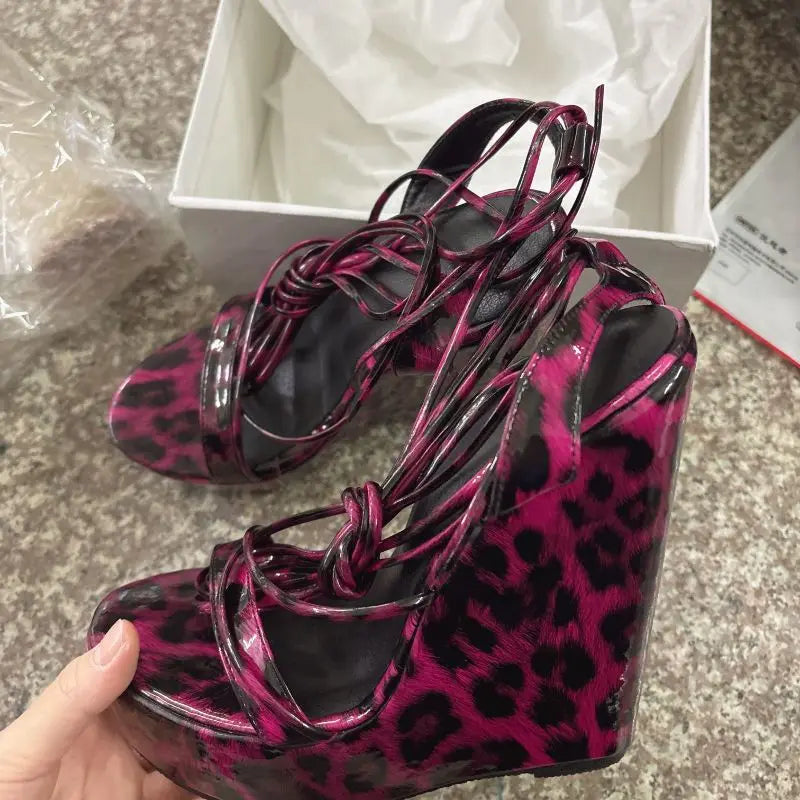 Sandalet Ankle Lace up Sexy Elegant Wedge Sandals Women Strappy Heels for Ladies