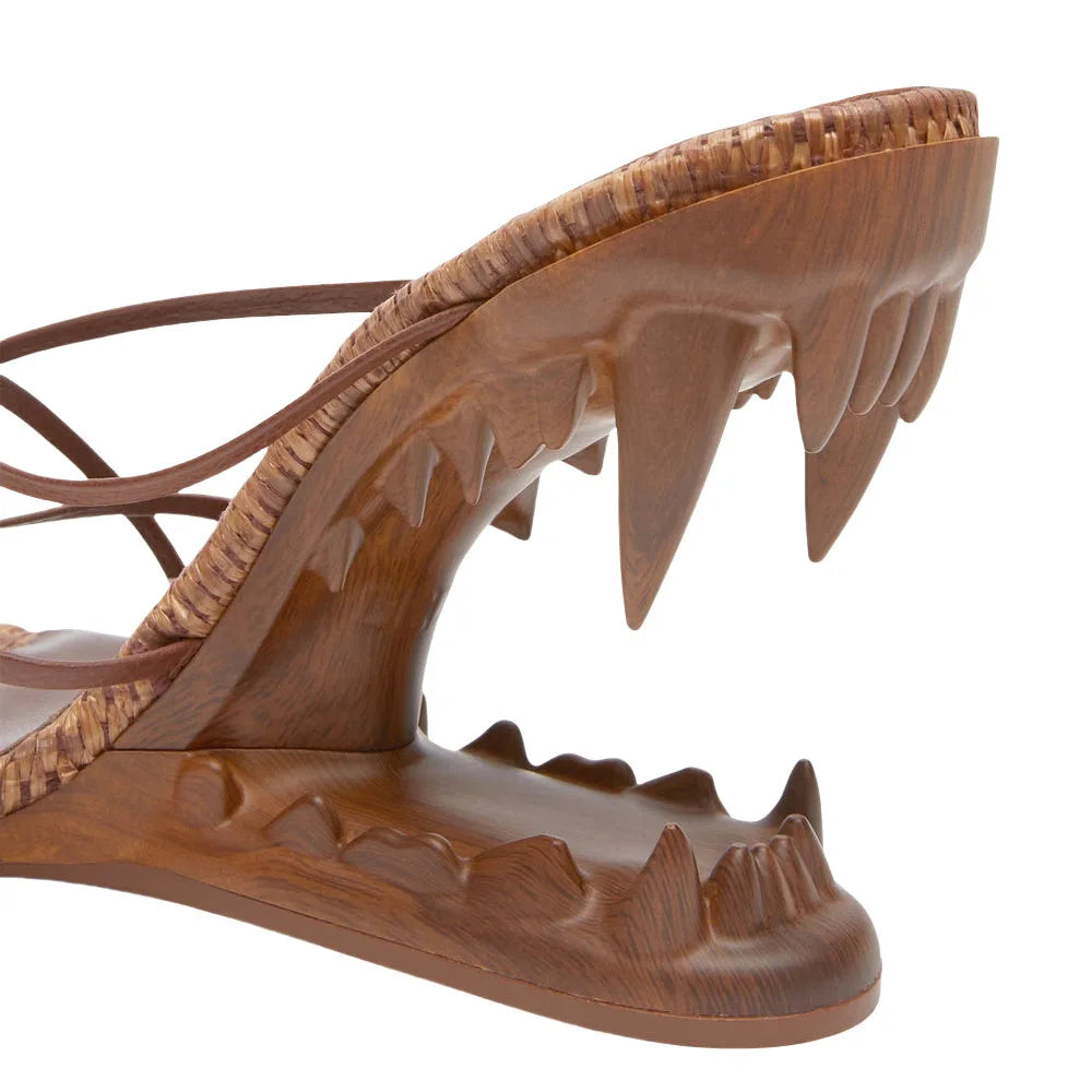 Round Toe Clip Toe Hollowed Out tiger Tooth Heel Wedge slippers with New Woven Thin Strap Combination Super High Heel Flip Flops