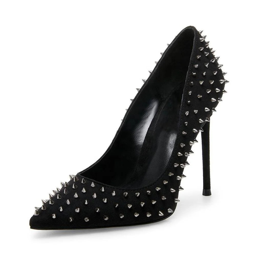 2022 Black Pumps With Studded Upper Stylish High Heels Pointed Toe Stilettos Sexy Party Women Shoes