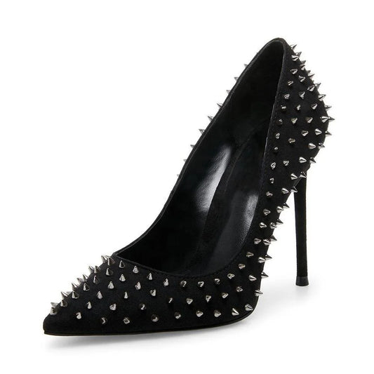 2022 Black Pumps With Studded Upper Stylish High Heels Pointed Toe Stilettos Sexy Party Women Shoes