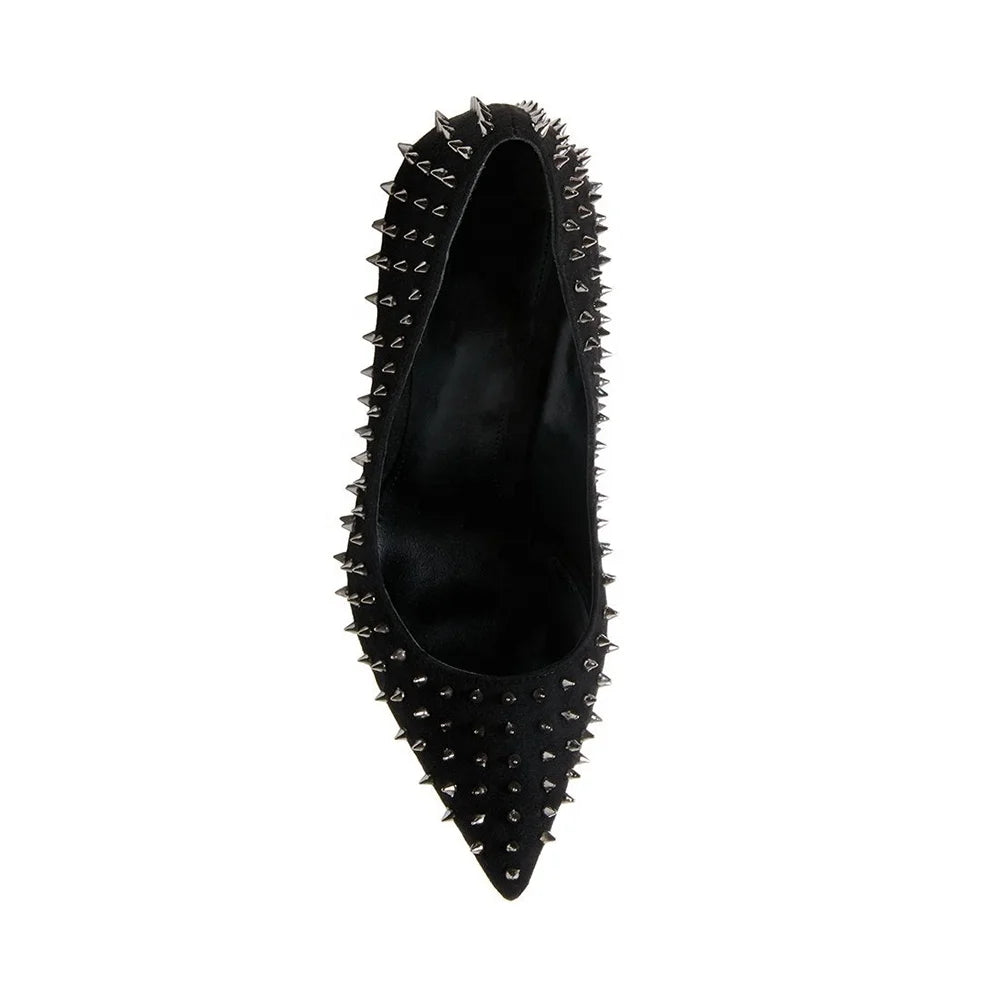 2022 Black Pumps With Studded Upper Stylish High Heels Pointed Toe Stilettos Sexy Party Women Shoes