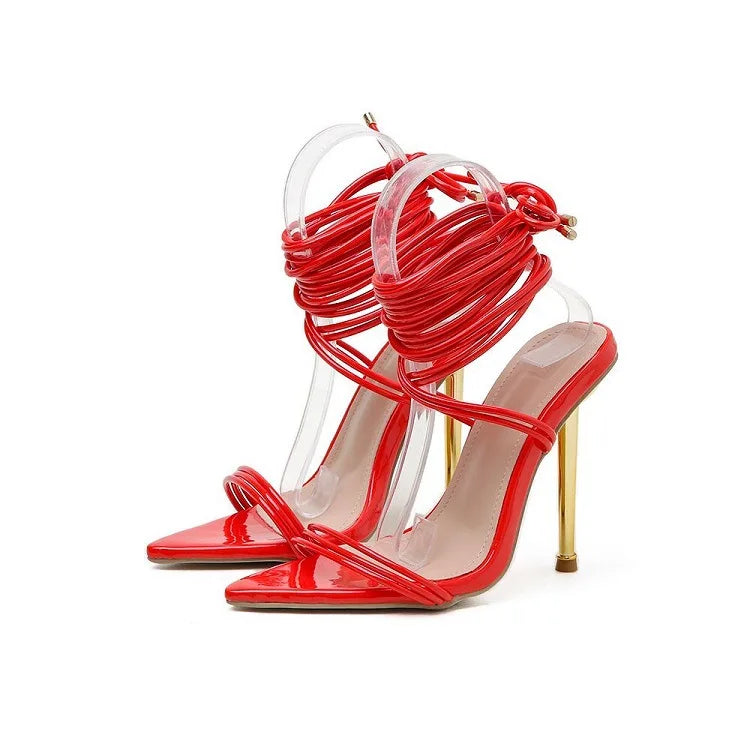 QuiteS High-Heeled Pointed Fashion Shoes Women's Catwalk Stiletto Sandals Heels Cross-Strap Wedge High Heel Shoes for Ladies