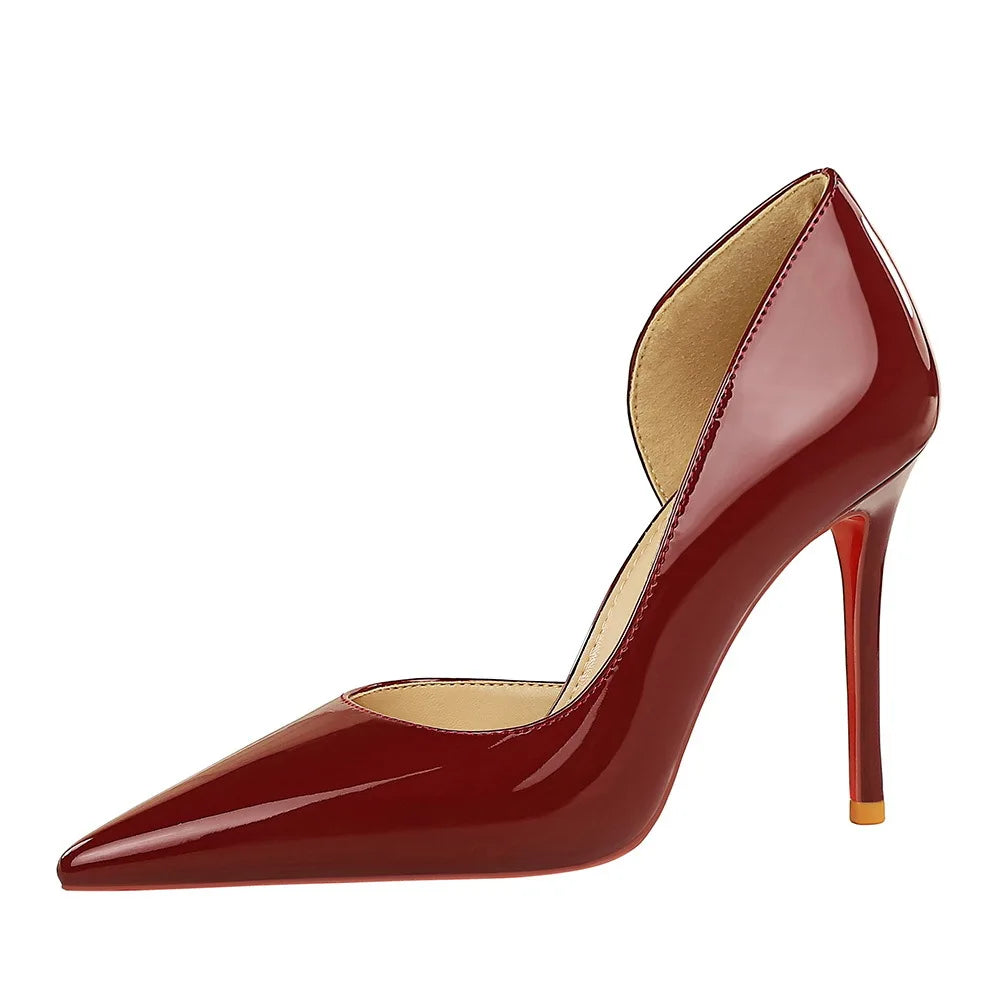 European American Style Fashionable Simple Sexy High Heels Womens Stiletto Patent Leather Glossy Side Elegant Slip-On