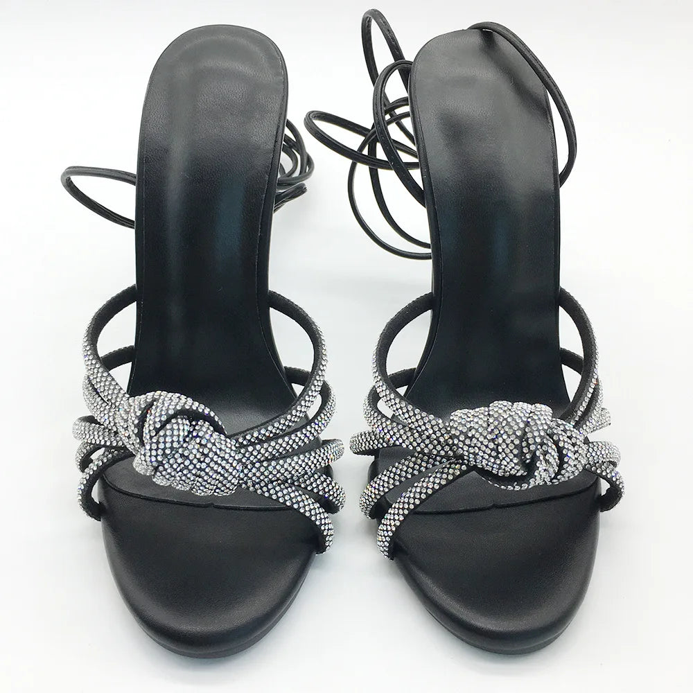 2025 Strap Water Diamond Fine Heel Plus Women's Party Fashion Show High Heels Slippers Fashion Versatile Outfit