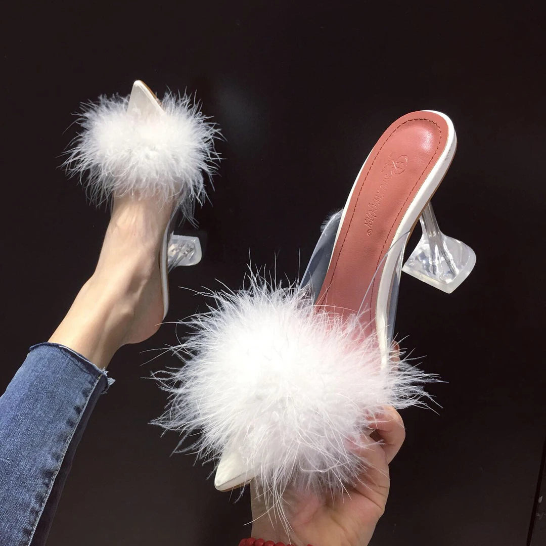 Fashion Fur Upper Slipper Heels  Big Size Sexy Women Shoes High Heels