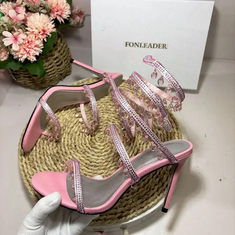 Pink Sandalias De Tacon Open Toe Ankle Wrap Stiletto Fashion 2025  New Spiral Heels