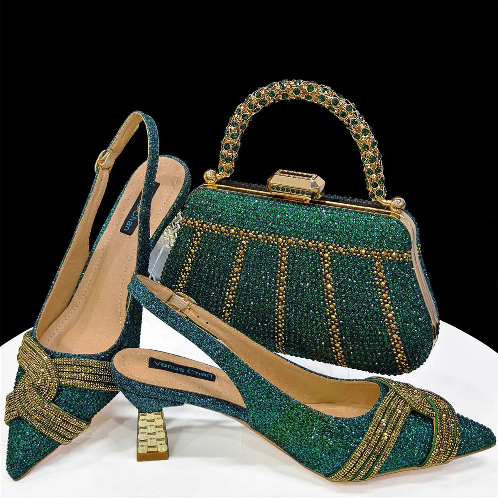 Y 37-42 New Women's Shoes and Bag Set Banquet-style Pointed-toe Cross-chain High Heels with French Trapezoid Bag