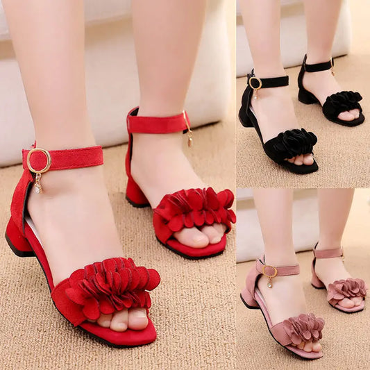 Children's Sandals Girls Shoes Summer New With Heel Princess Beach Shoes Big Kids Black Shoes