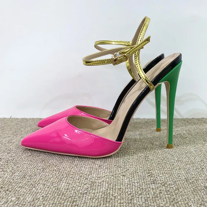 Elegant Vintage Shoes Party Rose Red 2024 Pointed Toe Sandals 12CM/10CM Stiletto High Heels for Ladies