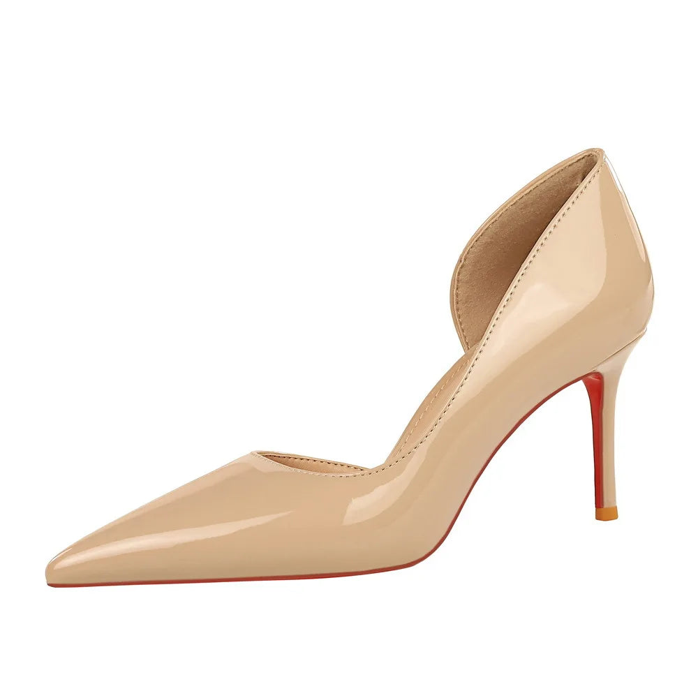 European American Style Fashionable Simple Sexy High Heels Womens Stiletto Patent Leather Glossy Side Elegant Slip-On