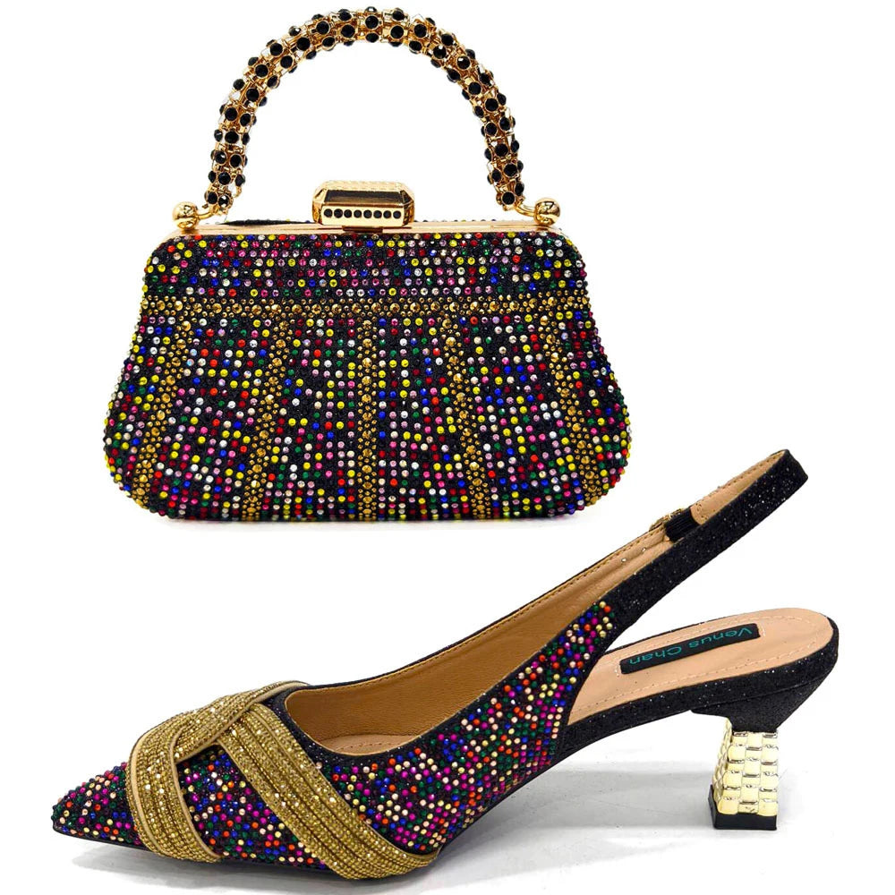 Y 37-42 New Women's Shoes and Bag Set Banquet-style Pointed-toe Cross-chain High Heels with French Trapezoid Bag