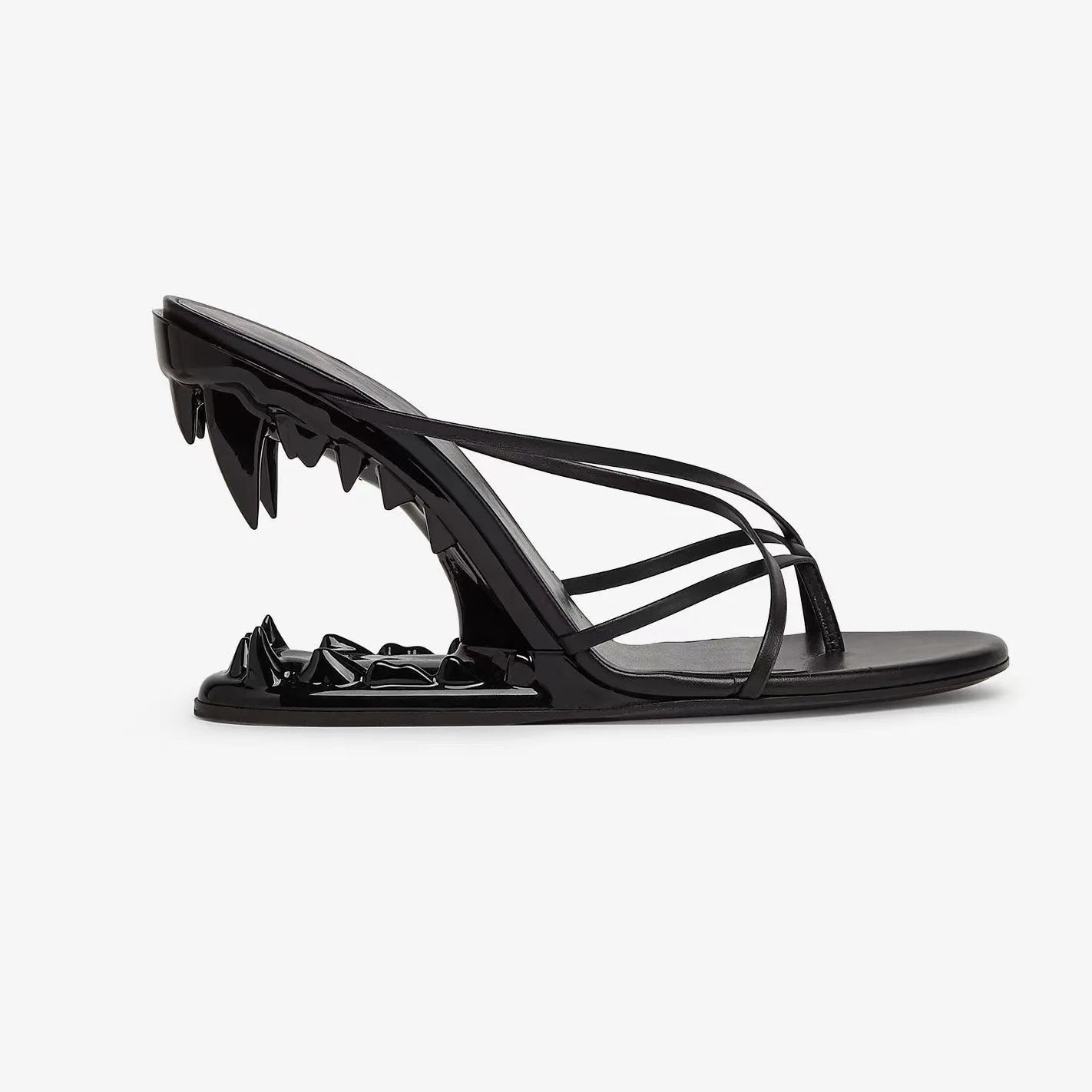 Round Toe Clip Toe Hollowed Out tiger Tooth Heel Wedge slippers with New Woven Thin Strap Combination Super High Heel Flip Flops