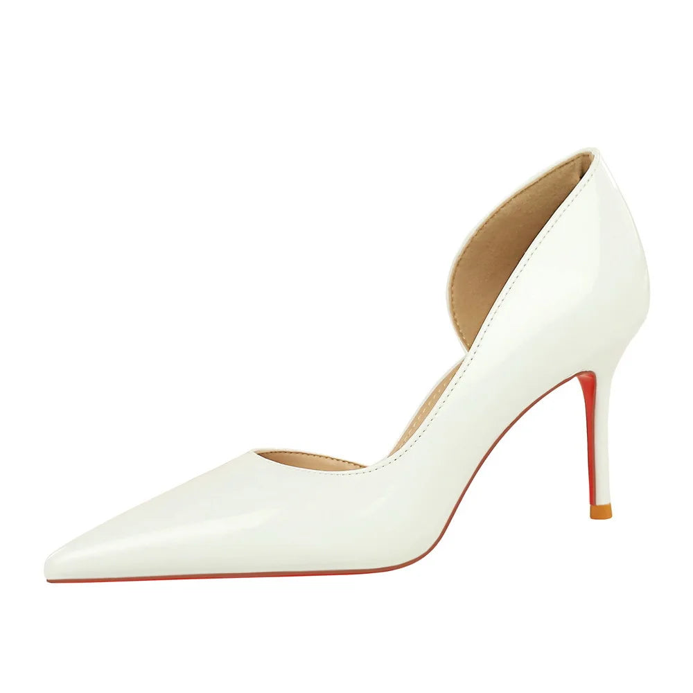 European American Style Fashionable Simple Sexy High Heels Womens Stiletto Patent Leather Glossy Side Elegant Slip-On